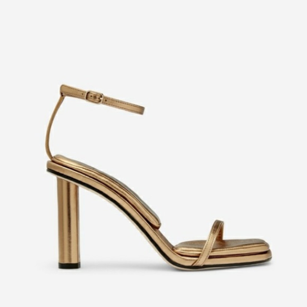 Tamara Mellon Solar 100 Gold Nappa Pillowtop Heels Sandals 41.5 NEW in box